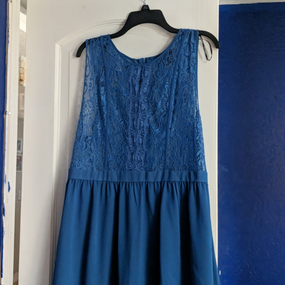 Blue sleeveless skater dress